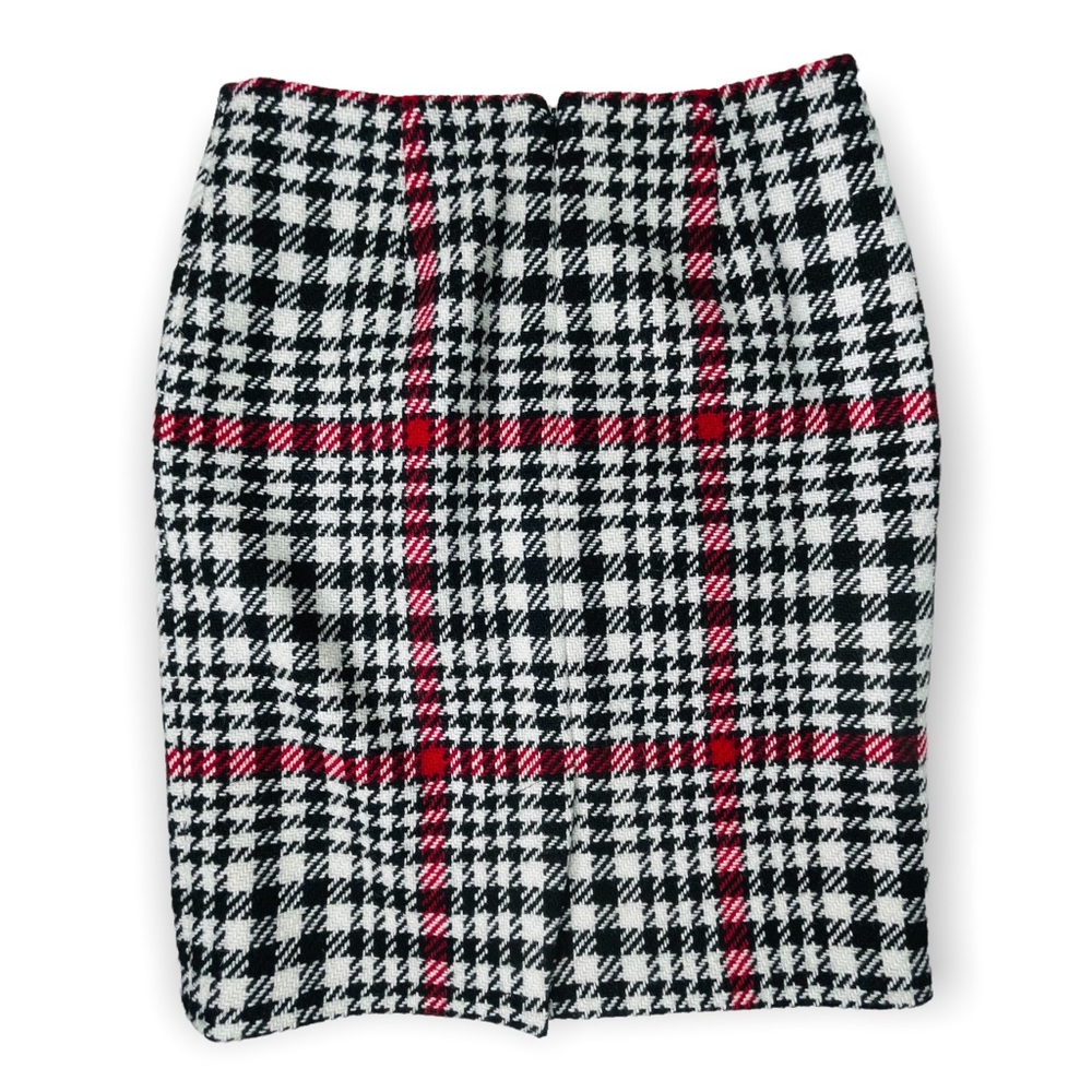 Talbots Black Red & White Houndstooth Plaid Wool Skirt Size 2P - Picture 3 of 9